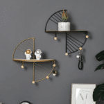 Modern simple and creative half circle rectangular wall shelf multi-function hook home bedroom wall decoration storage rack